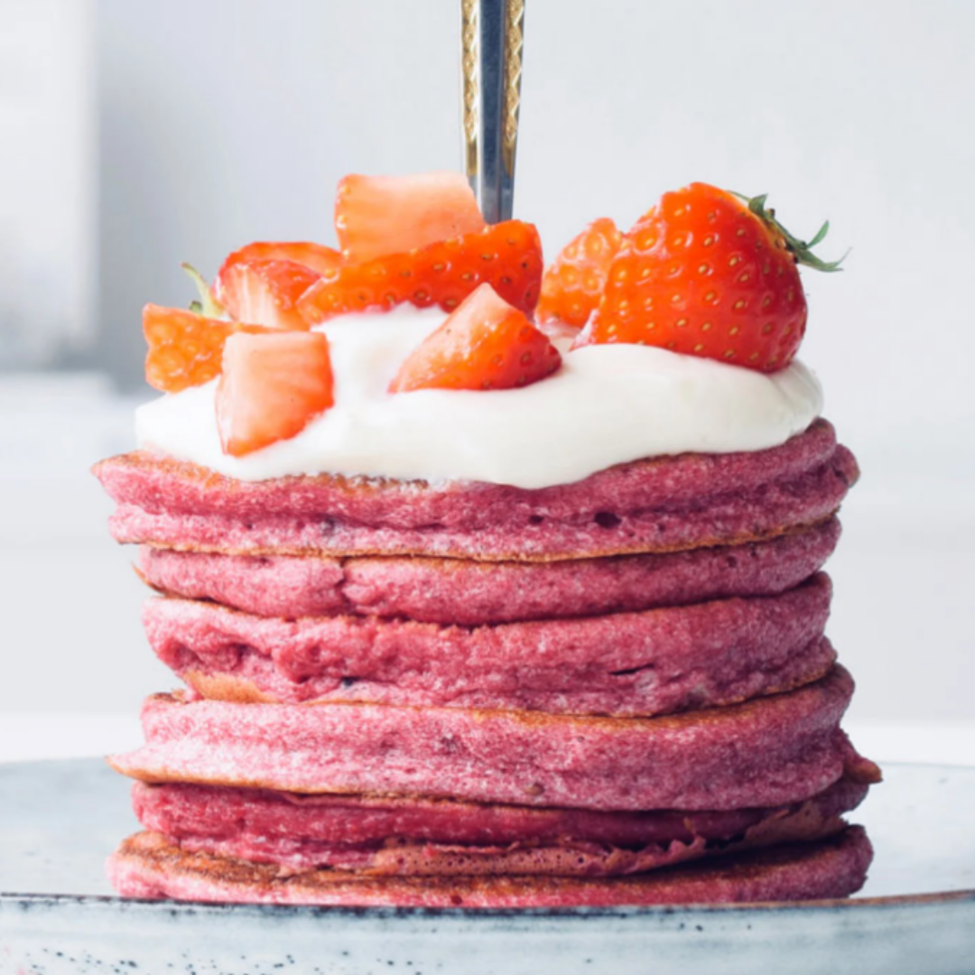 Pink velvet pancakes